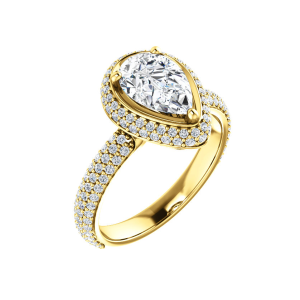 pear shape double halo pave diamond engagement ring